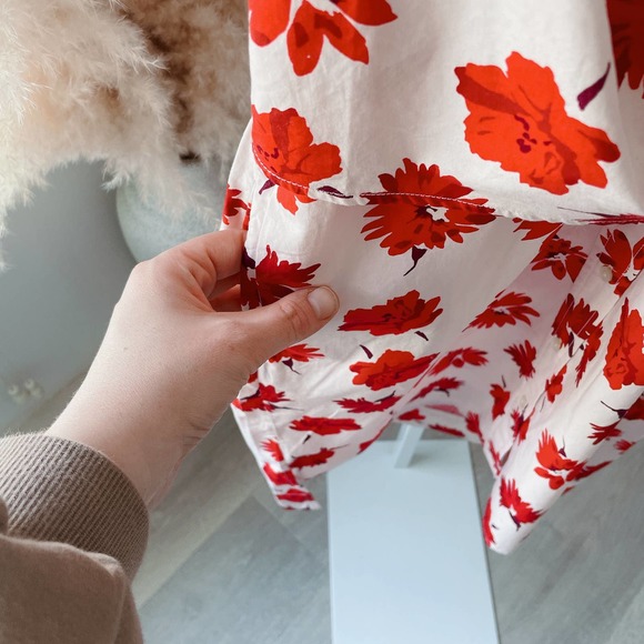 [SOLD] Floral Wrap Shirt Dress Womens XS White Red - Picture 8 of 13